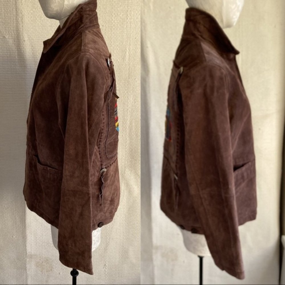 Vintage 90s S/M Rainbow Boho Suede Leather Jacket - Picture 3 of 8